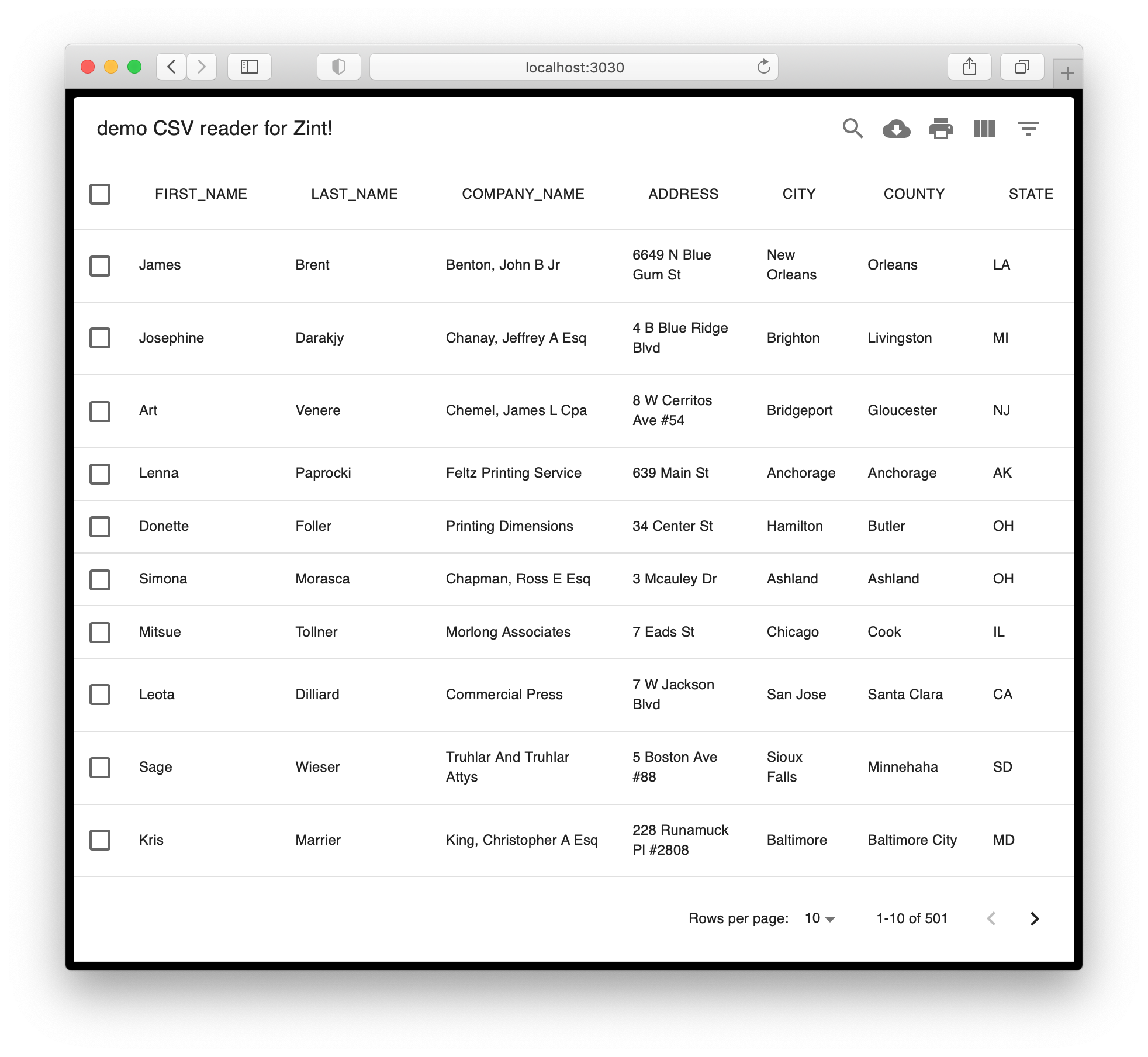 Our interactive CSV browser